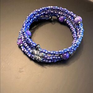 Hand Crafted Purple Beaded Bracelet with Butterfly Charm